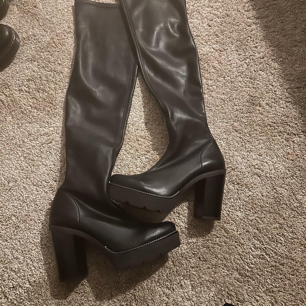 FREE PEOPLE Black Thigh-High Platform Boots - Picture 6 of 8